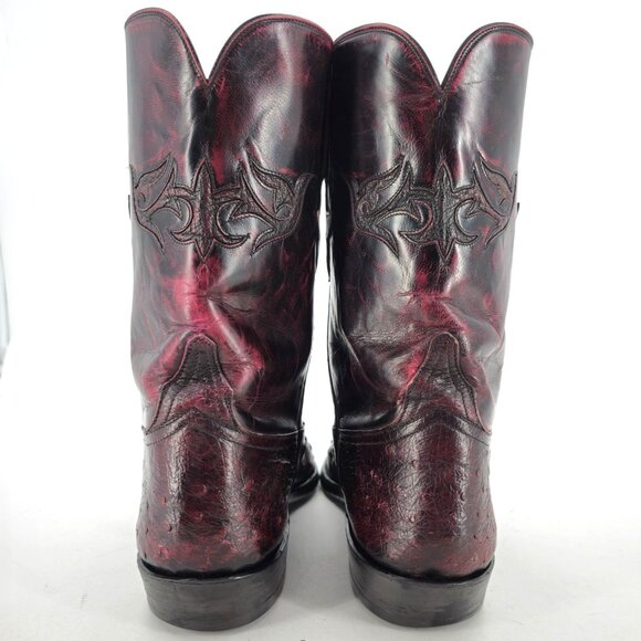 Lucchese FQ Ostrich Exotic Men 9D Black Cherry Leather Cowboy Western Boot Roper - Picture 6 of 14